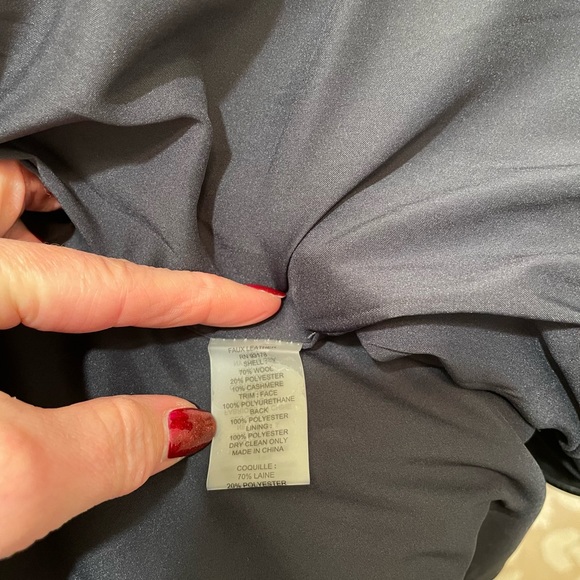 Elie Tahari Faux Leather-Trimmed Cashmere Wool Blend Wrap Coat Navy XL Womens - Picture 14 of 15